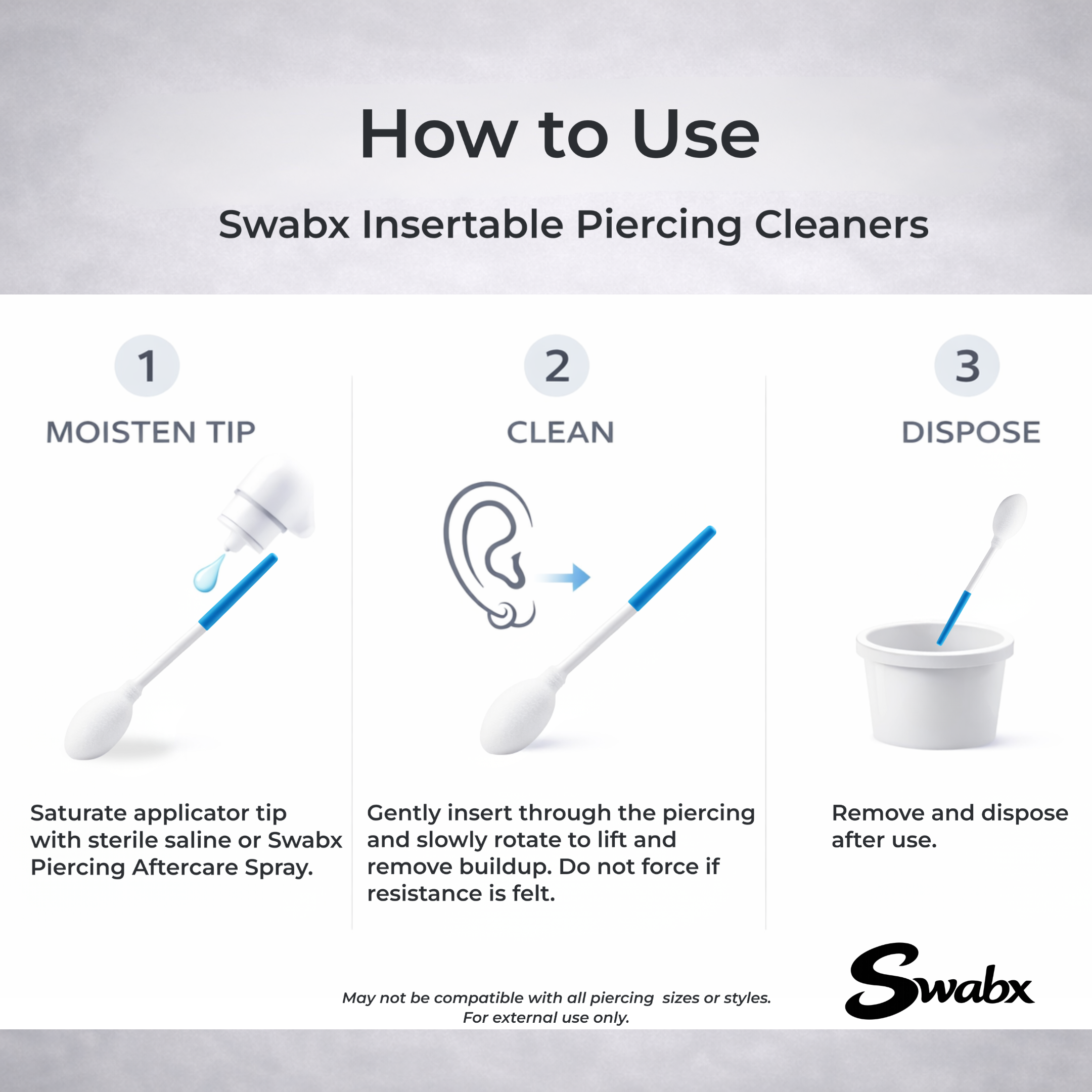 Swabx Insertable Piercing Hole Cleaners