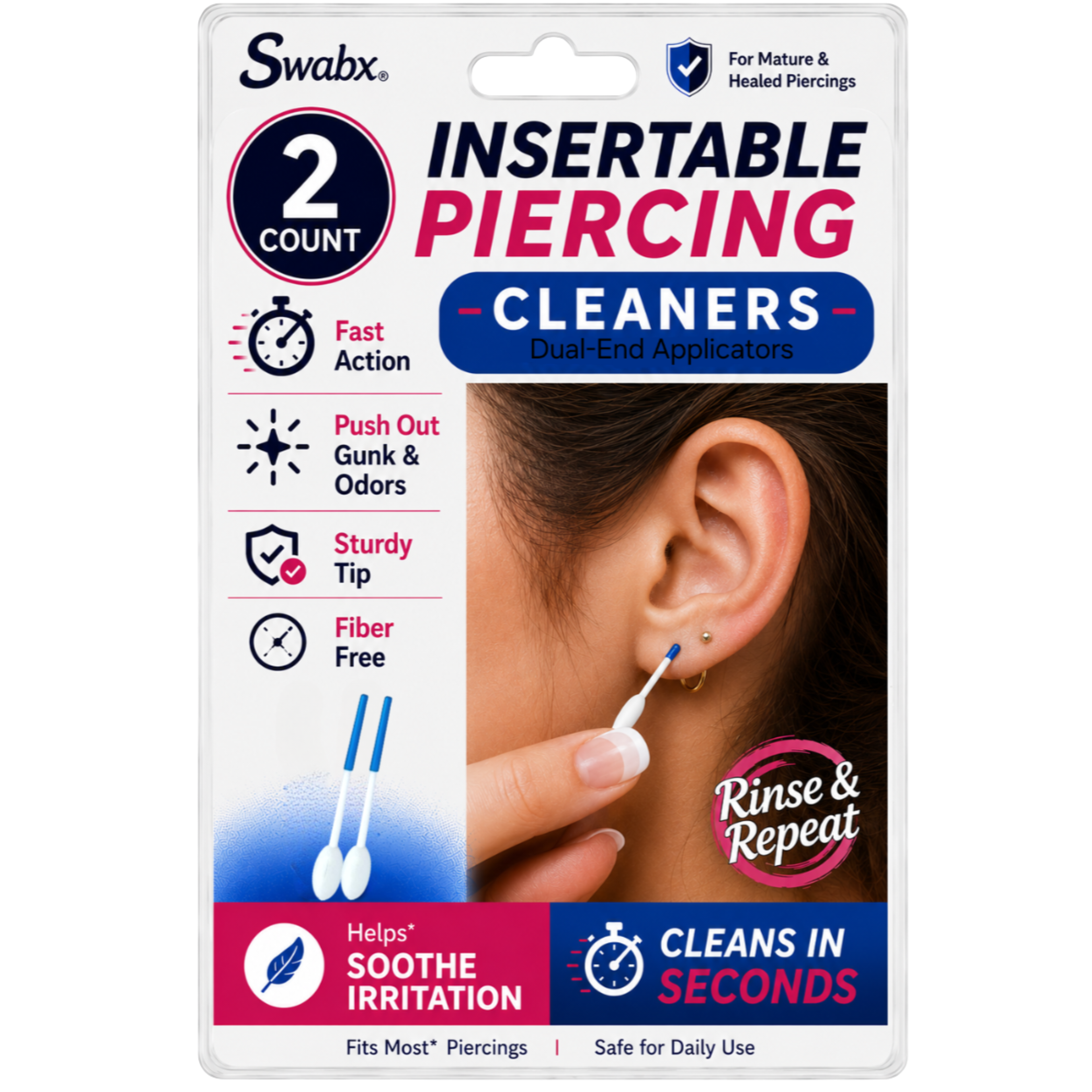 Swabx Insertable Piercing Hole Cleaners
